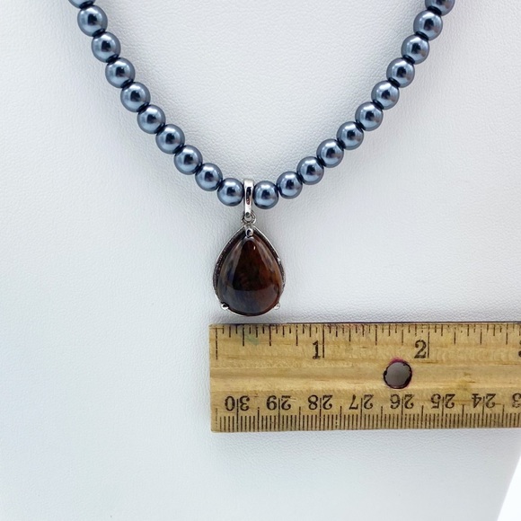 NEW India Faux Tahitian Pearl 316L Stainless Steel Stone Pendant Necklace - Picture 10 of 16